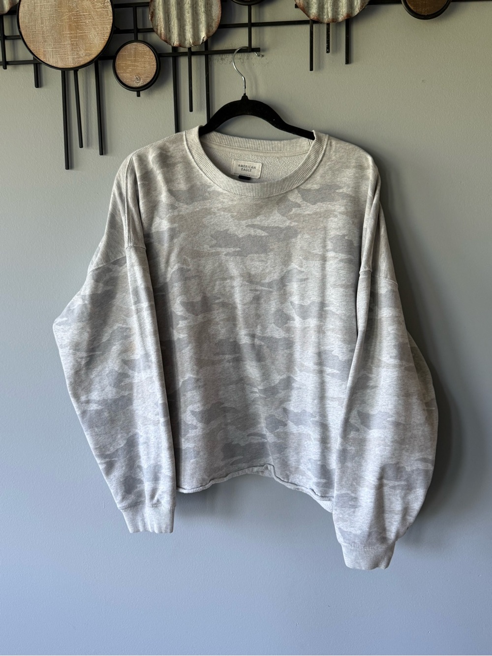 American Eagle Outfitters Light Gray Camo Crewneck Sweater